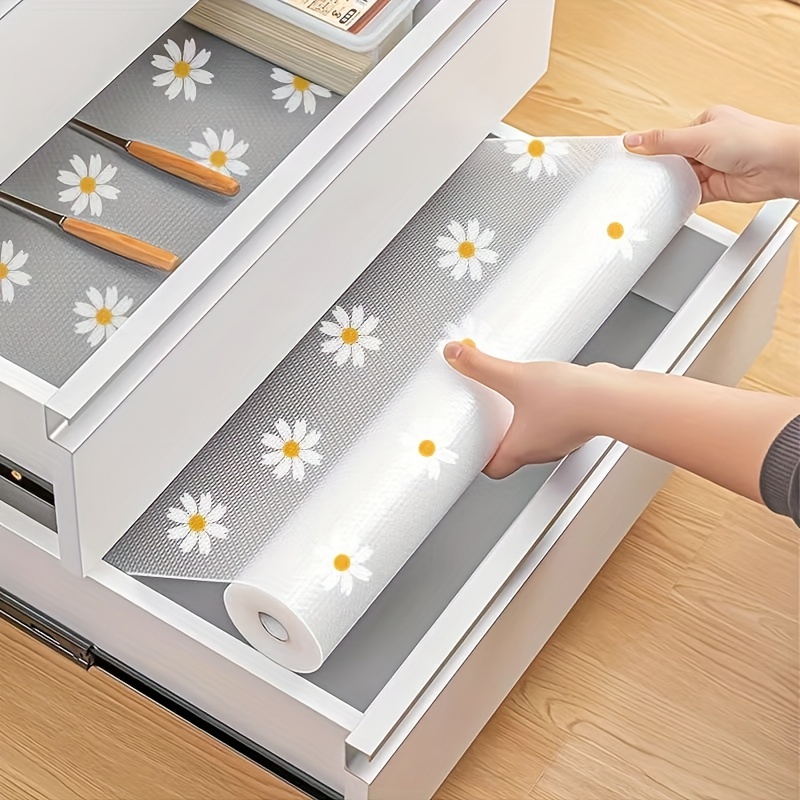 

Daisy-print Eva Shelf Liner - Waterproof, Non-slip, Dust & Oil Resistant, Easy Clean For Kitchen Cabinets, Drawers, And Closets