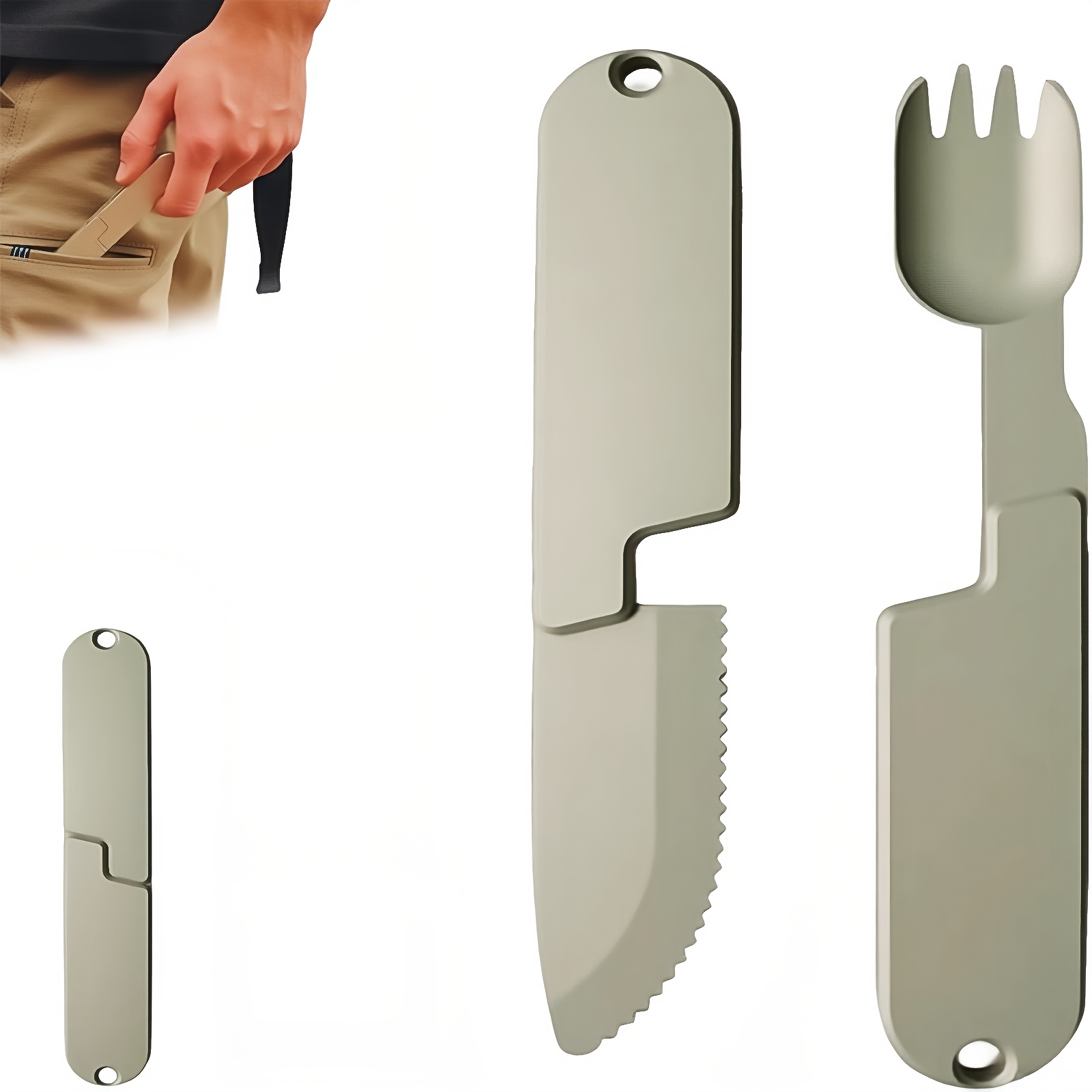 outdoor camping portable stainless steel 2 in 1 camping cutlery knife and fork set exquisite and compact   outdoor bbq cooking Product details 0