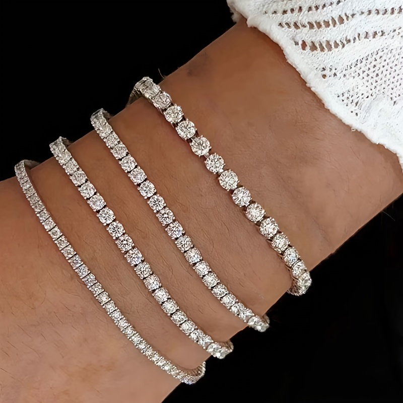 

5pcs/set Glitter Silvery Rhinestone Stretch Bracelet For Women Bridal Wedding Party Jewelry