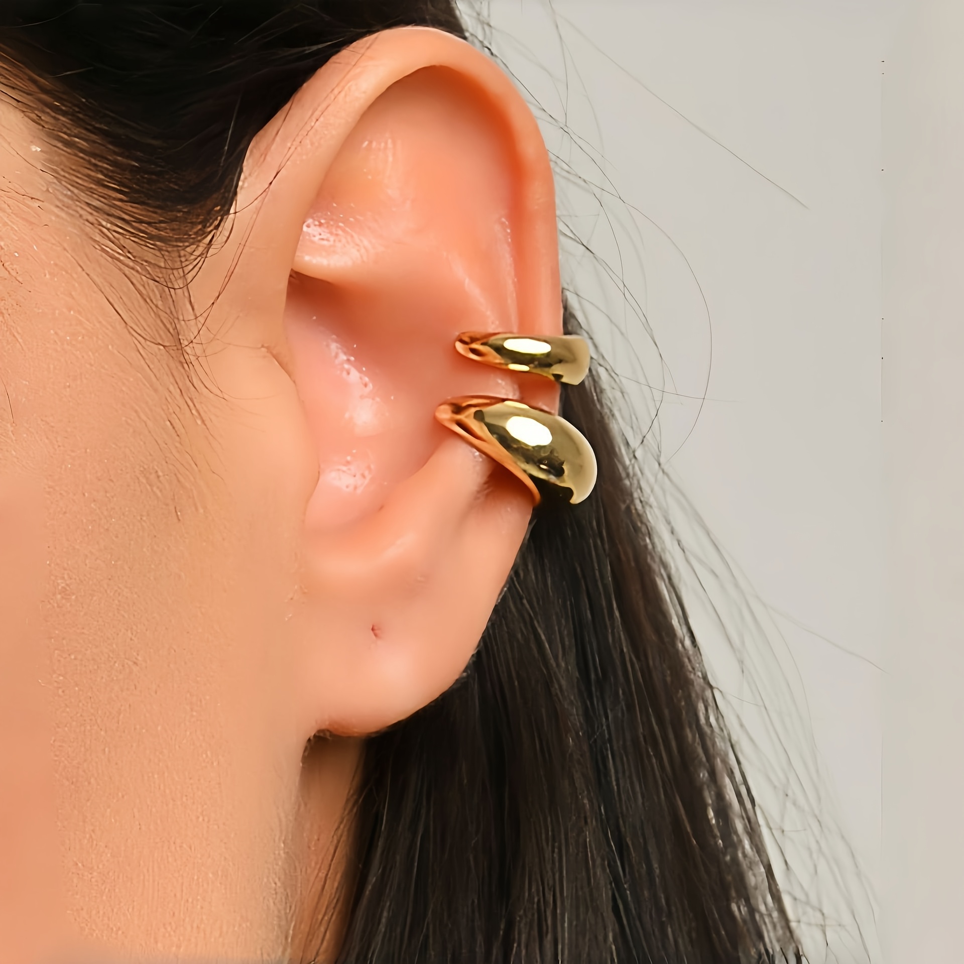 TEMU 1 par de puños de oreja curvos grandes y pequeños para mujer, estilo coreano, puños de pinza minimalistas retro para uso diario, fiestas,