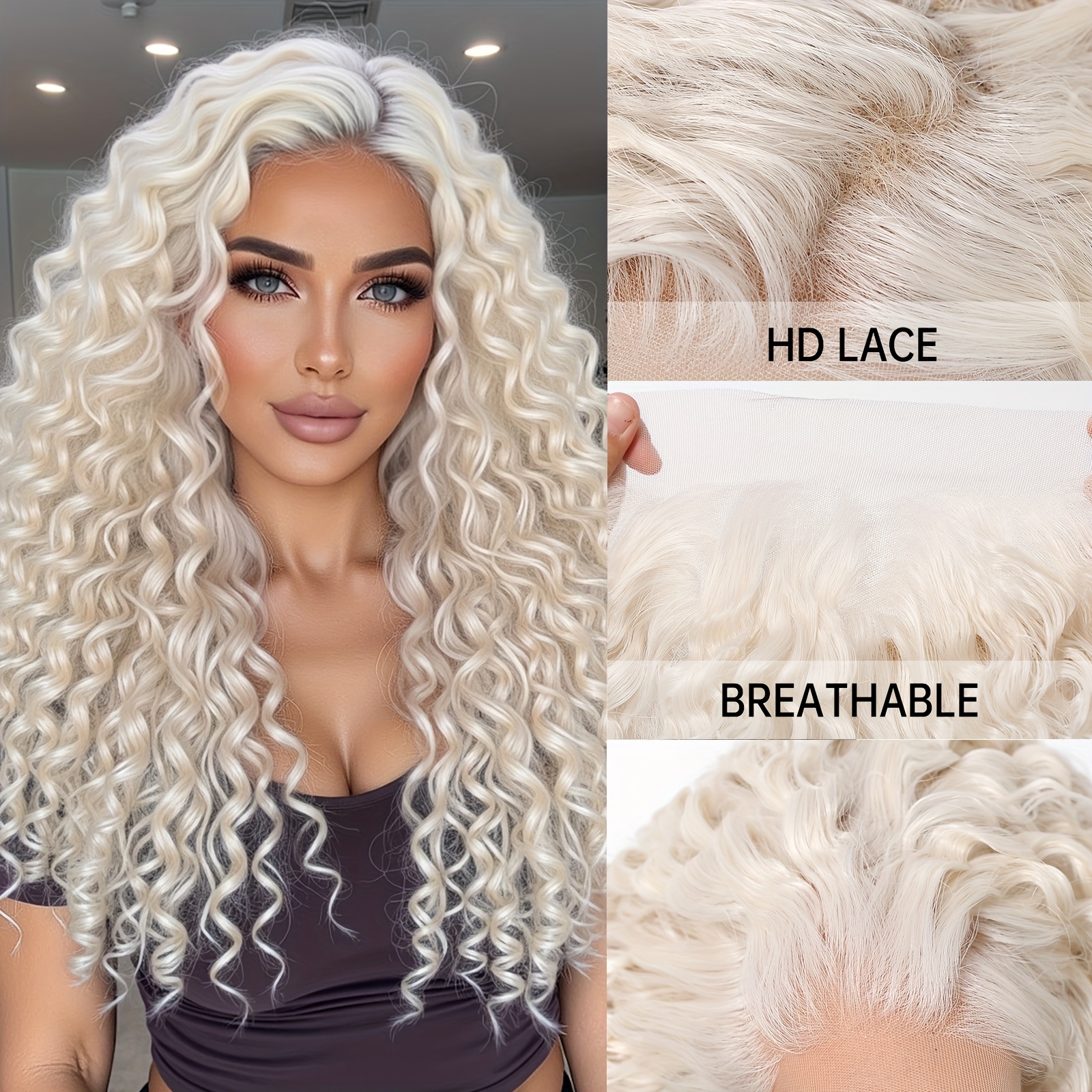 Image of 13x4 Hd Transparent Lace Front Wig 22-inch Curly Wave Hair Synthetic Lace Wig Glueless Lace Wig With Pre-plucked Daily Wear Party Fit Elegant Style Versatile For Women