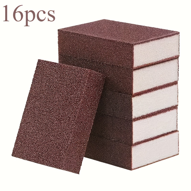Image of 16pcs Medium Grit 120/180 Foam Sanding Blocks, For Polishing Kitchen Metal Wood Drywall, 100x70x25mm