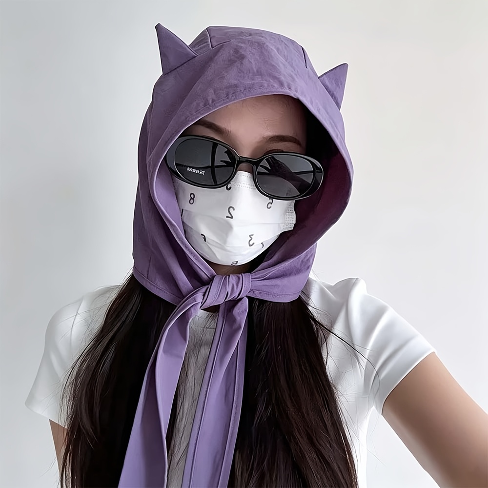 TEMU Women' Lightweight Breathable Cat Ear Bucket Hat With Devil Horns - Adjustable Drawstring Sun Hat Suitable For Travel, Mardi Gras, Weddings,