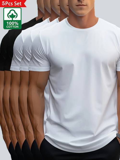 5er-pack herren % fit kurzarm t-shirts - weiche, atmungsaktive, reguläre passform rundhals tops in verschiedenen farben für freizeit & formelle anlässe, vielseitige kleidung, einfaches , weiche textur, maschinenwaschbar für alle jahreszeiten