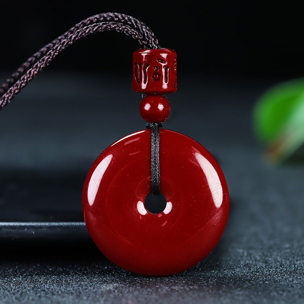 

Cinnabar Peace Button Pendant, Amulet Necklace For Wealth And Luck