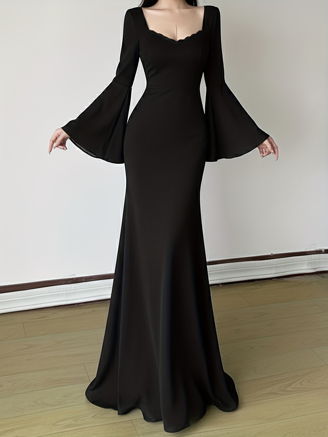a vintage french style black dress neckline bell - Temu Oman