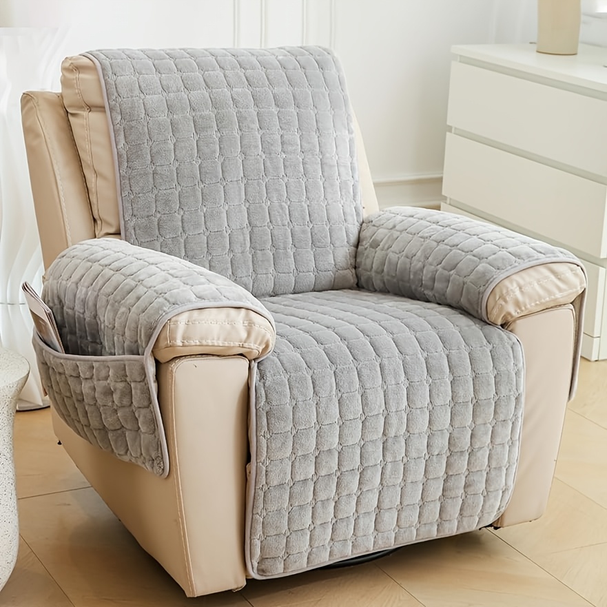TEMU [square Chesterfield] 1pc Flannel Quilted Recliner Cover Soft Non-slip Sofa Cover Washable Furniture Protector For Dogs And Pets, Thick Flannel