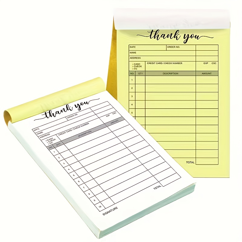 TEMU Lot de 50 pièces, Carnet de reçus de , reçus de remerciement - Formulaires de revendeur à copie contrôlée, 3,4x5,5 pouces, Portable, Jaune avec