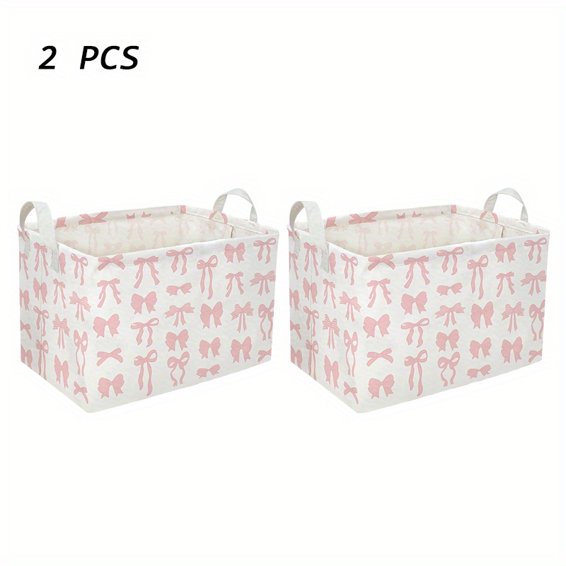 E-shop 2er-Set Rosa Schleifen Aufbewahrungskörbe | Polyester Faltbare Regalkörbe mit Griffen, Offene Abdeckung, Mehrzwecknutzung für Schränke,