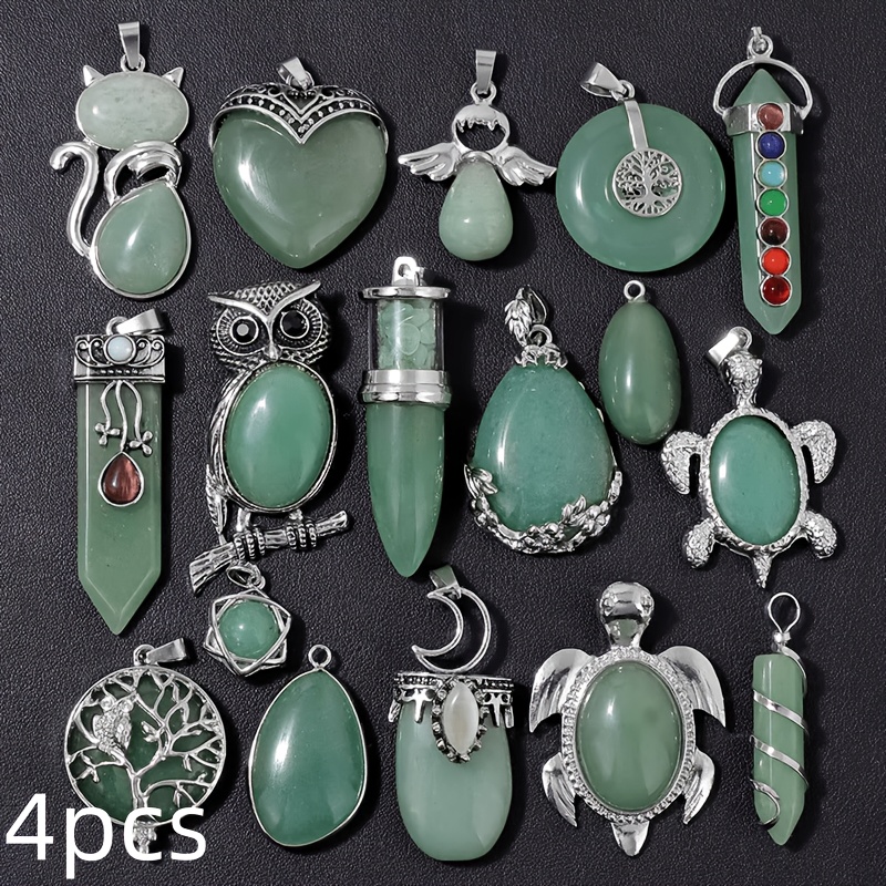 TEMU 4pcs Random Silver Color Metal Wrapping Green Dongling Pendant Charms For Making Jewelry Necklace Bracelet Earring