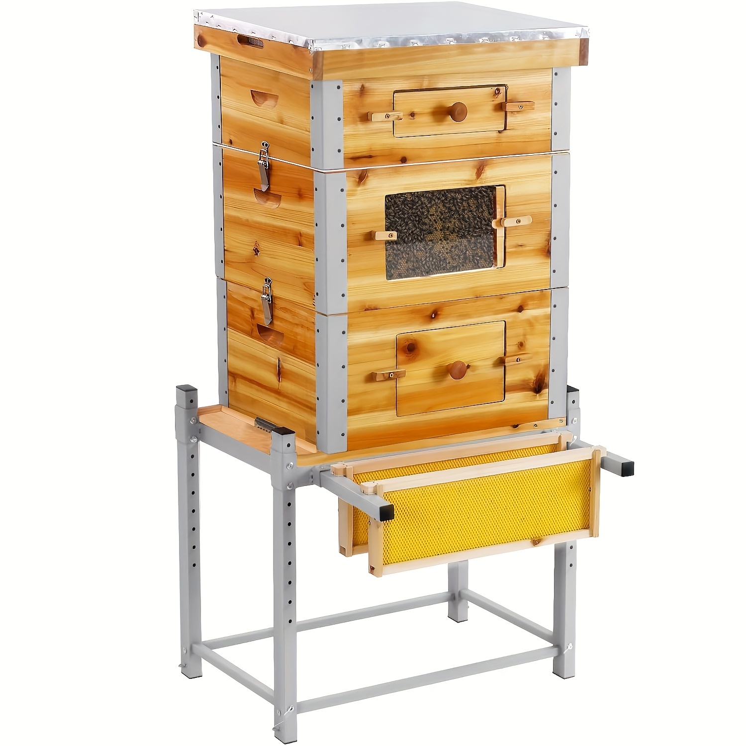 

Aivituvin Bee Hive Boxes Kit, 3 Layer Metal Frame With 10 Medium And 20 Deep Frames & Foundations, Honey Bee Hive With Metal Stand