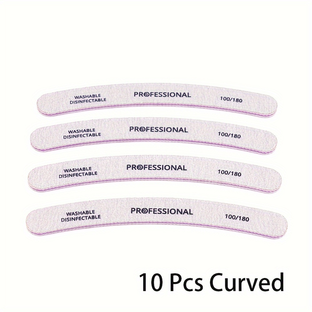 Image of A Pack Of 10pcs Of Disinfectable, Durable Gray Sandpaper For Nail Files With Grit Sizes 100/180, Suitable For Pedicure And Curved For Nail Filing, Used In For Nail Salons Or For Personal Use