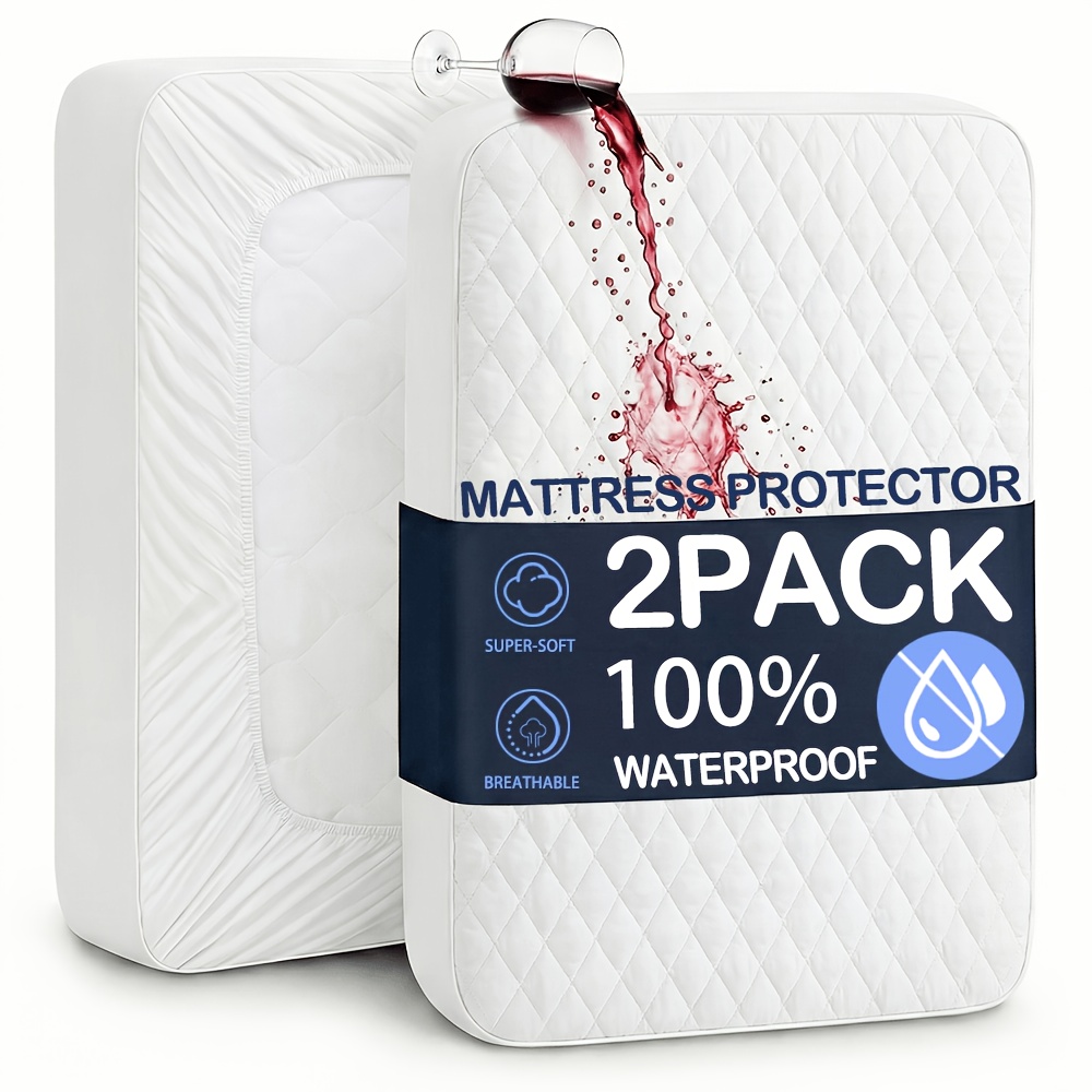 TEMU Ensemble de 2 protège-matelas imperméables – Draps-housses matelassés diamant ultra-, rembourrage respirant en polyester, résistants à la