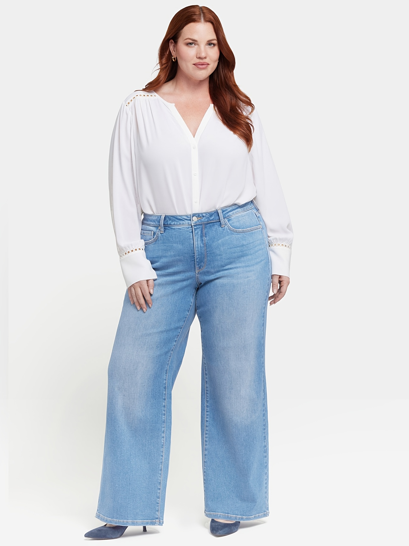 women's plus size wide leg jeans elegant high stretch high Temu Oman