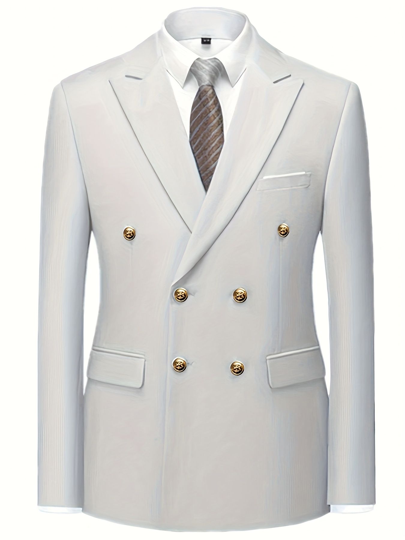 Men's Slim Fit Light Blue Double-Breasted Blazer & Pants Set - Elegant Evening Dress Suit for Business or Formal Occasions, 2pcs Polyester Fabric Outfit with Lapel Collar and Button Details, Formal Wear|Sleek Suit Design|Golden Button Accents
