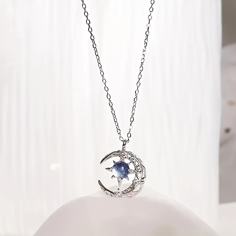 

Acrylic Moon And Star Pendant Necklace - Alloy Fashion Jewelry For Teens And Adults, Sports Themed, Over 15 Years Age Group, Non-plated Elegant Gift Accessory