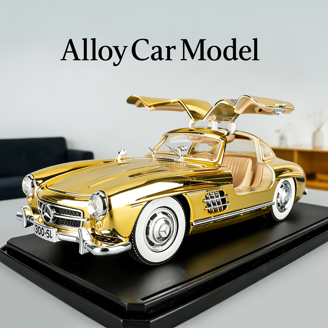 Image of 1:24 Golden Vintage Mercedes Benz Classic Car Model, Alloy Collectible Ornament, Restored Details, Desktop Home Decoration, Gift For , Birthday And Christmas Present