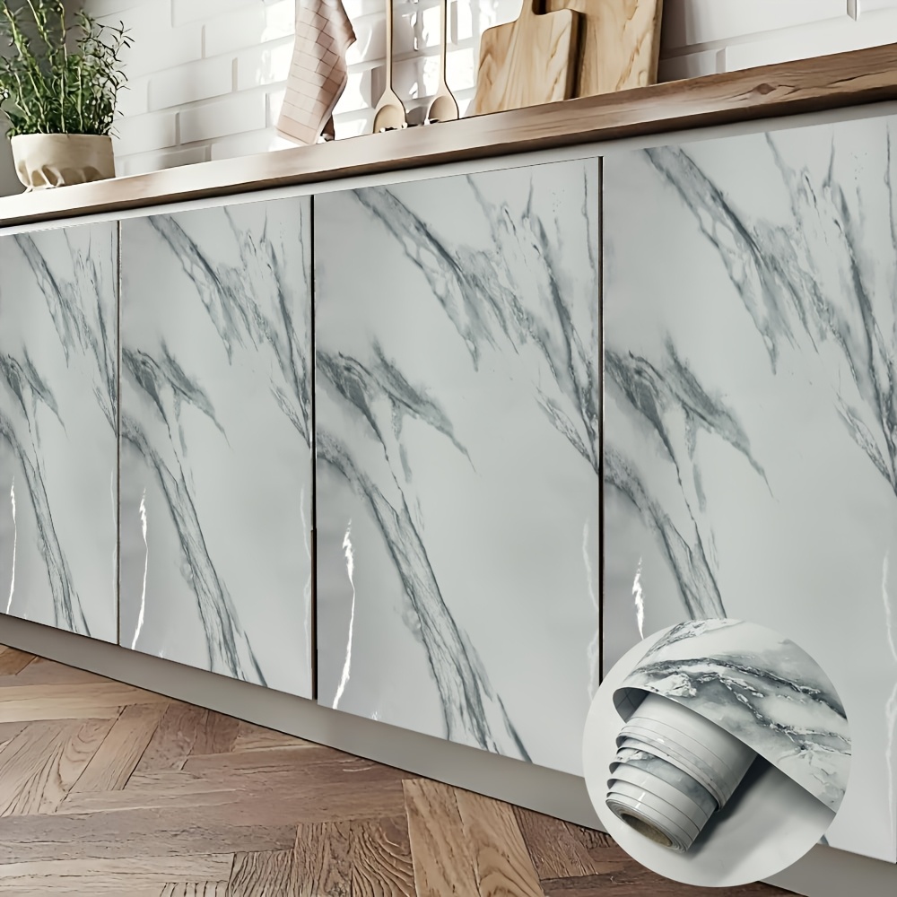 artikel foto 1 rol 0.18mm dikke imitatie marmer pvc muursticker behang voor keuken foggy   achterwand aanslag fornuis muurbehang, hittebestendig waterdicht oliebestendig zelfklevende renovatie film voor keuken badkamer meubels