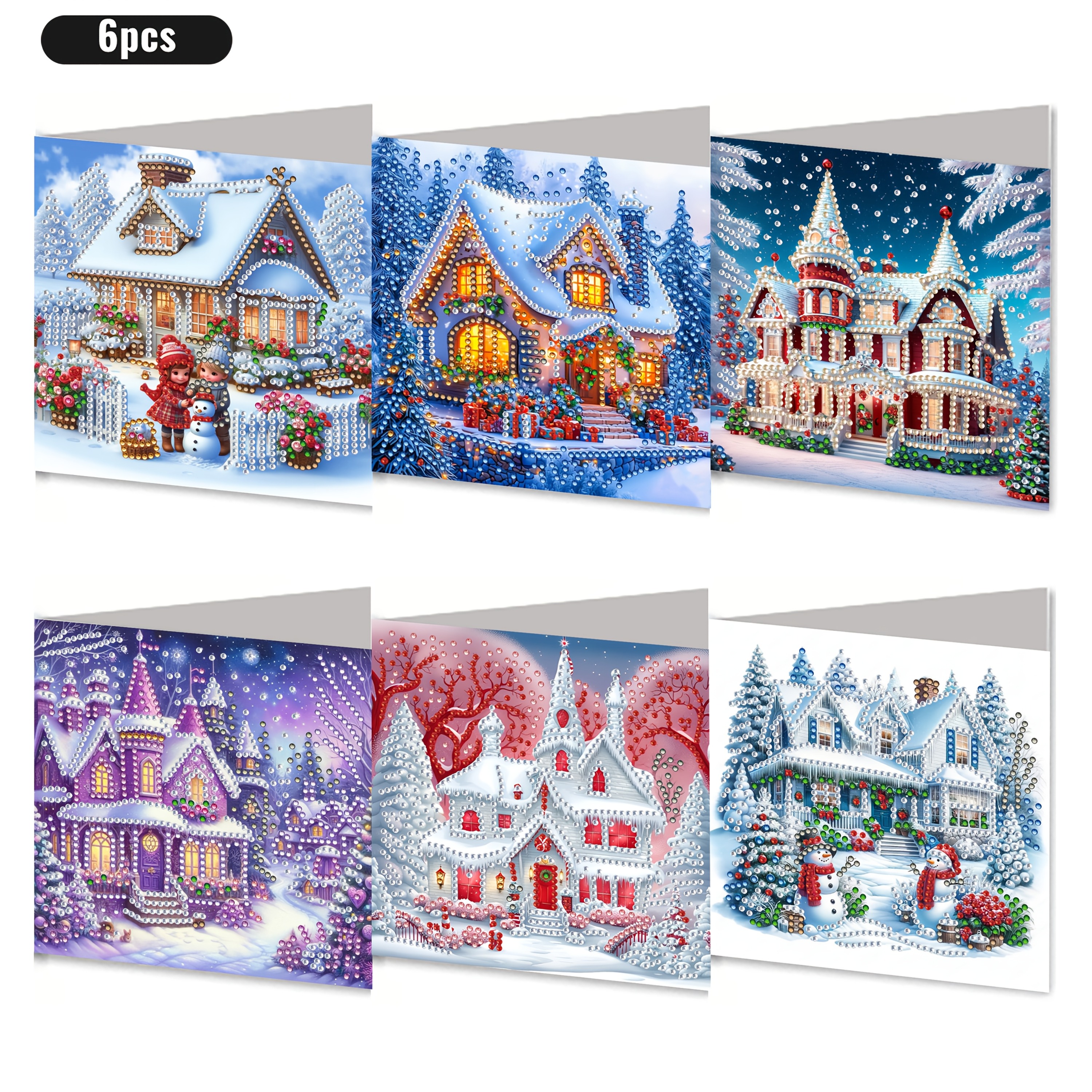 TEMU 6 stuks - Kerst Nieuwjaar Thema Diamant Schilderen Kaart Set, DIY Unieke Strass Schilderen Kaart Ambachten, Hoge Kwaliteit Ambacht Materiaal,