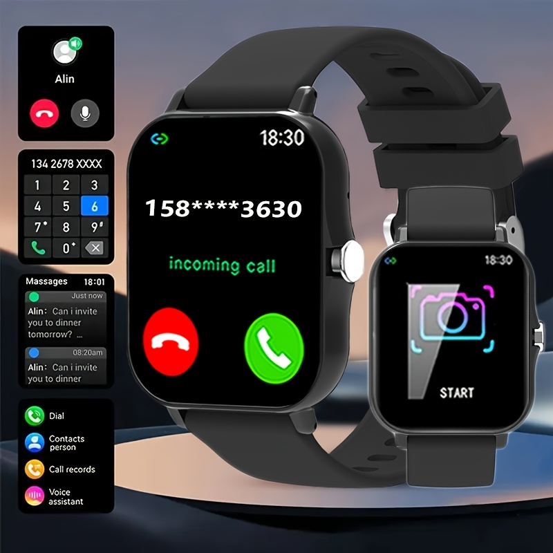1.83-Inch Full Touch Silicone Strap Smart Sports Watch, Unisex Fitness Outdoor Pedometer, Multiple Watch Faces Available, Wireless Call, Multiple Sports Modes, Remote Camera, Alarm Function, TFT Display, Equipped with 260Mah Battery
