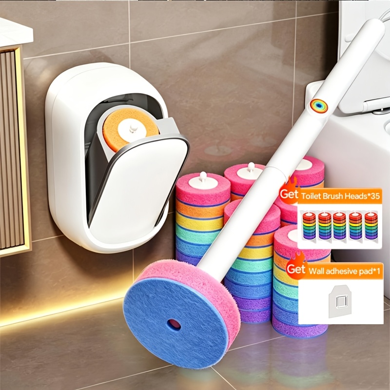 TEMU Wall-mounted Open-close Toilet Brush, Wall Storage Long Handle Replaceable Head Toilet Cleaning Brush