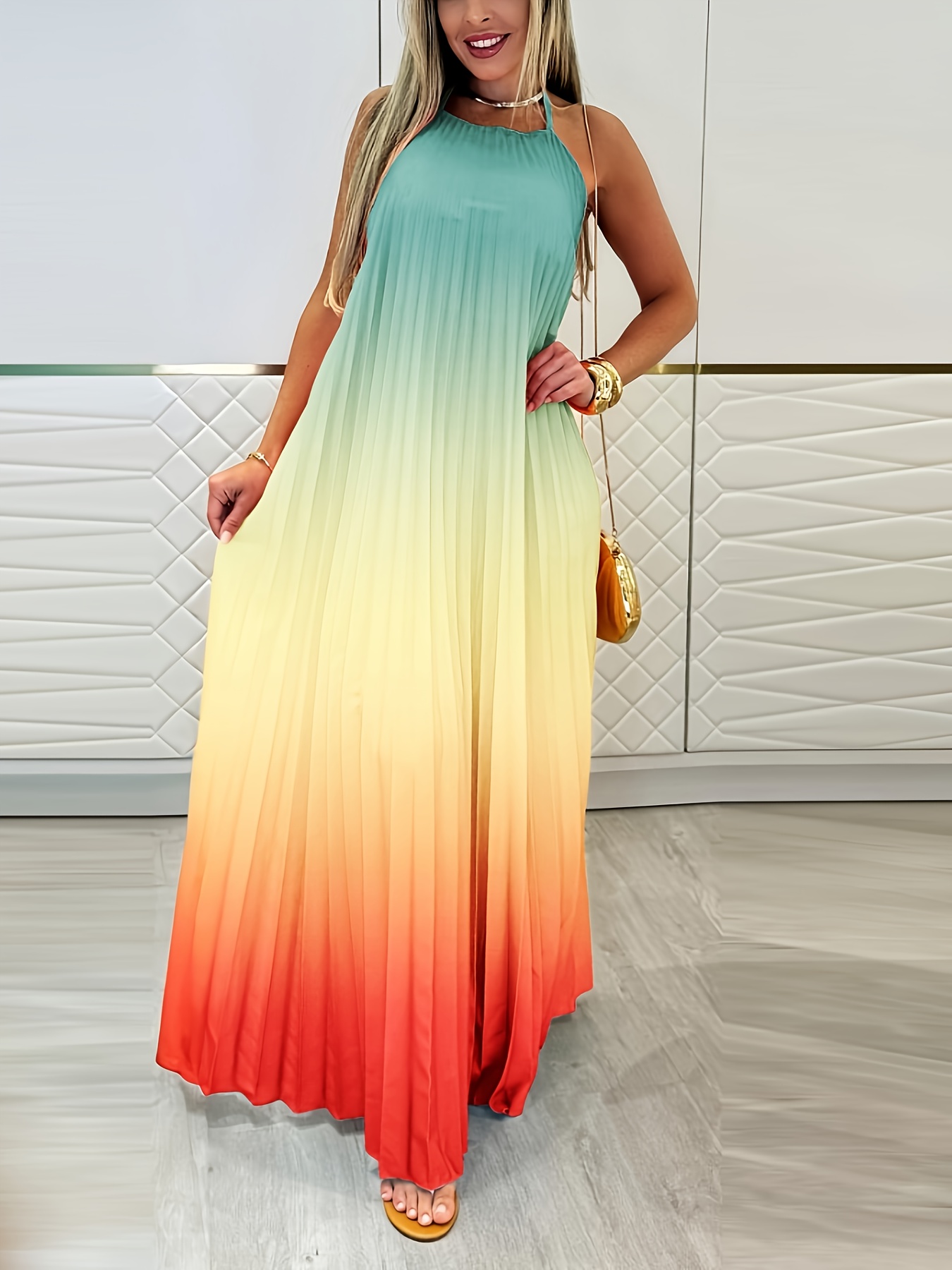 womens ombre gradient halter neck beach dress lightweight - Temu Mauritius