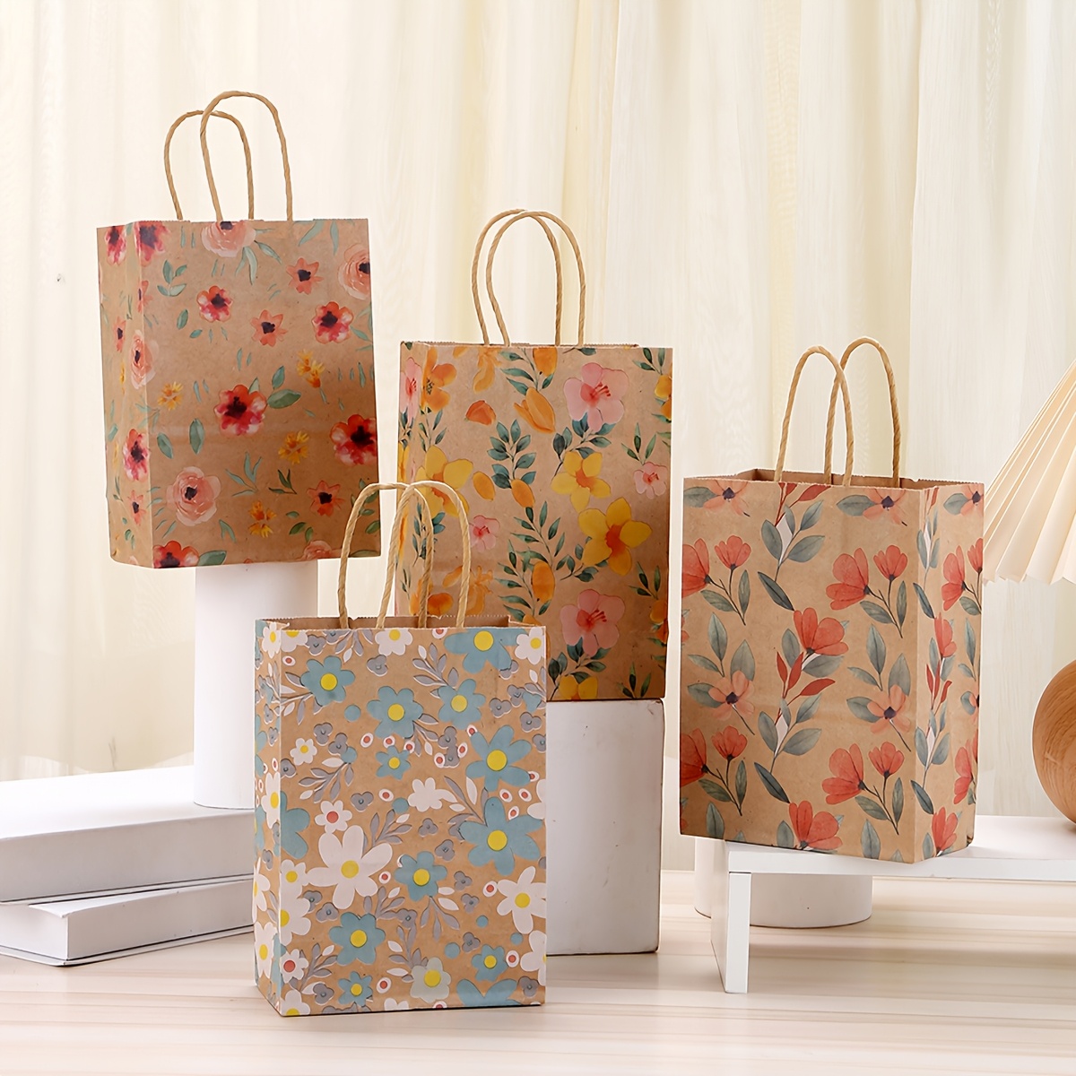 

8pcs Floral Paper Gift Bags With Handles, Celebration Tote Bags For Wedding, Birthday, Anniversary, Bachelor Party, Graduation, New Year, Valentine's Day & More, Gift Bags For Gifts