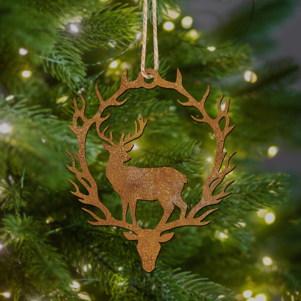 TEMU Un ornamento per albero di Natale a forma di renna in ferro arrugginito, per decorazioni natalizie da interni, decorazioni festive, abbellimenti