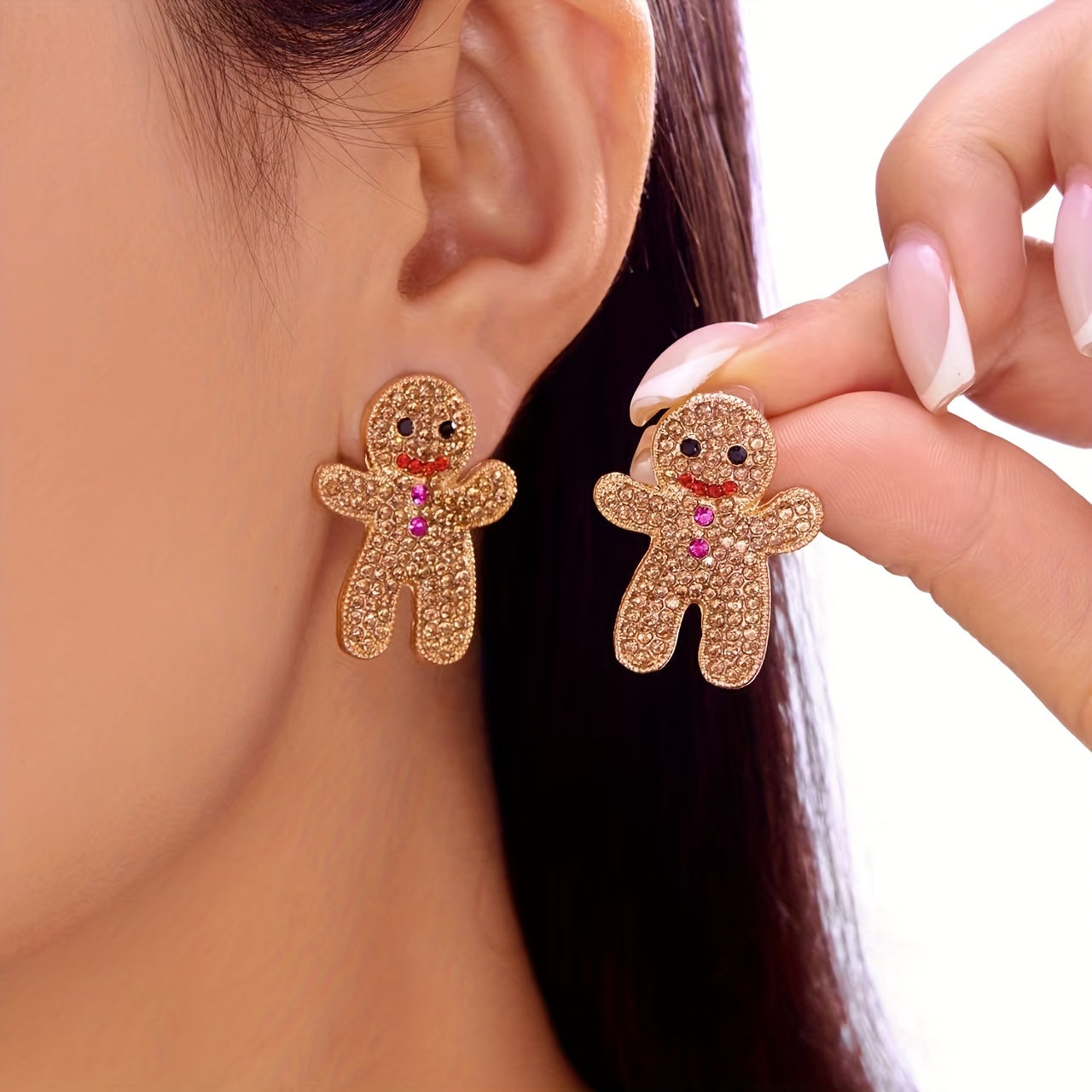 TEMU 1 Pair Of Gingerbread For Man Stud Earrings, Ornate Cartoon Christmas Earrings For Women, Fashionable And Jewelry