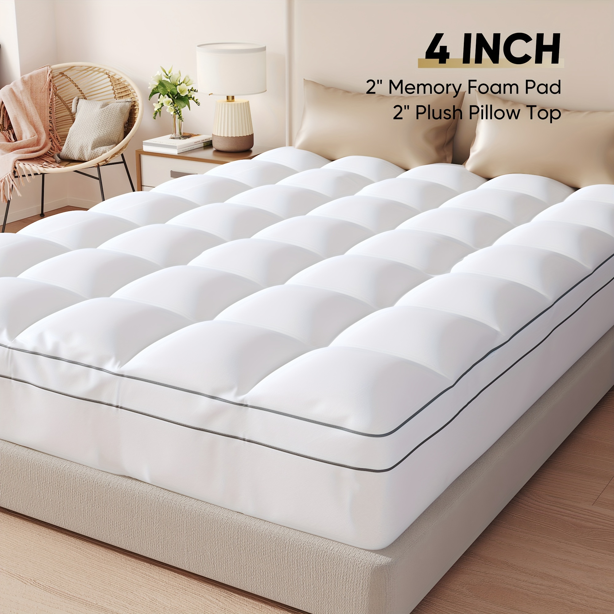 

Cooling Memory Foam Mattress Topper Queen Size, Gel-infused Mattress Pad Cover For , Bed Topper With Removable & Washable Bamboo Cover