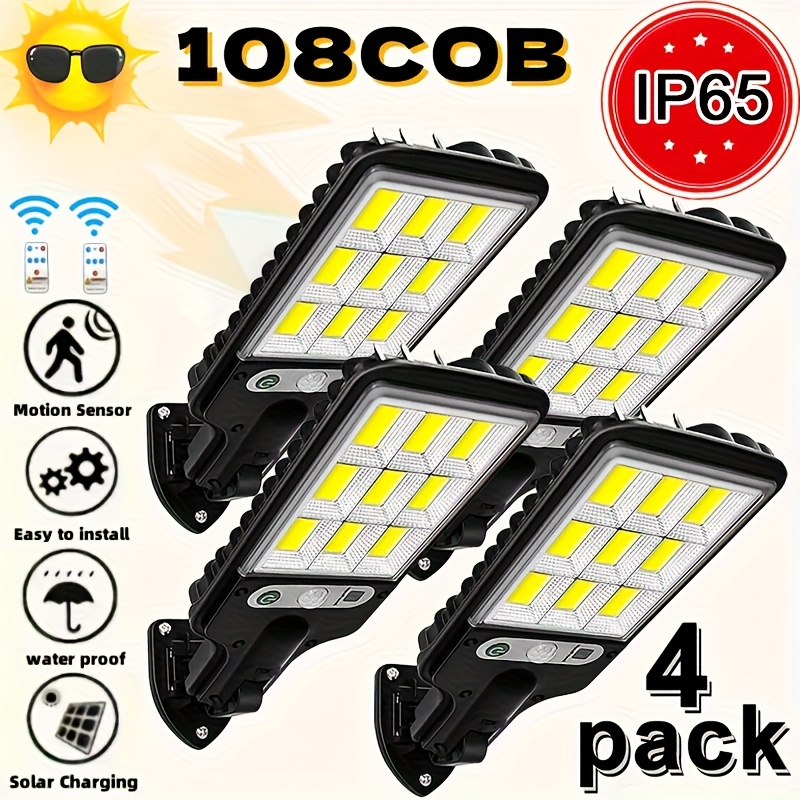 TEMU Solar Powered Street Light, 8/6/4/2pcs With Sensor, 108cob Reflector Led Security Wall Lamp, With Remote Control, 3 Working , For Garden Patio