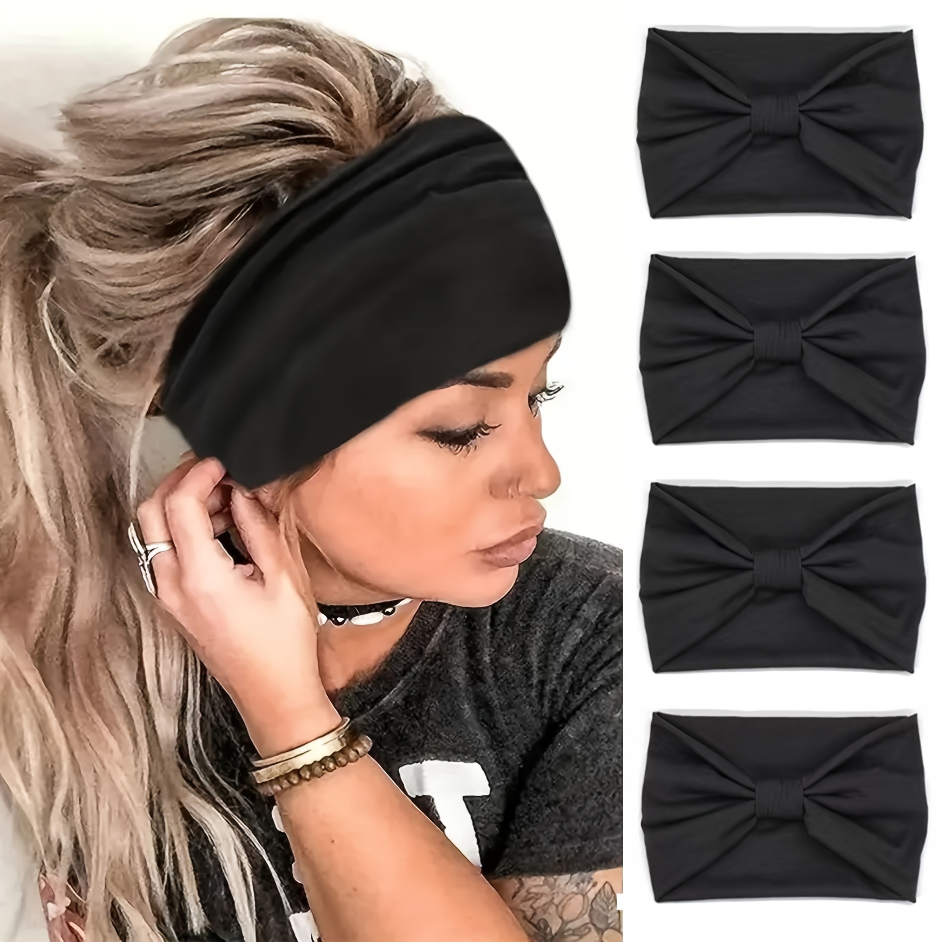 

4pcs Of Solid Color Wide Sports Headbands For Yoga, Sweat-absorbing Headbands, Suitable For And Yoga.