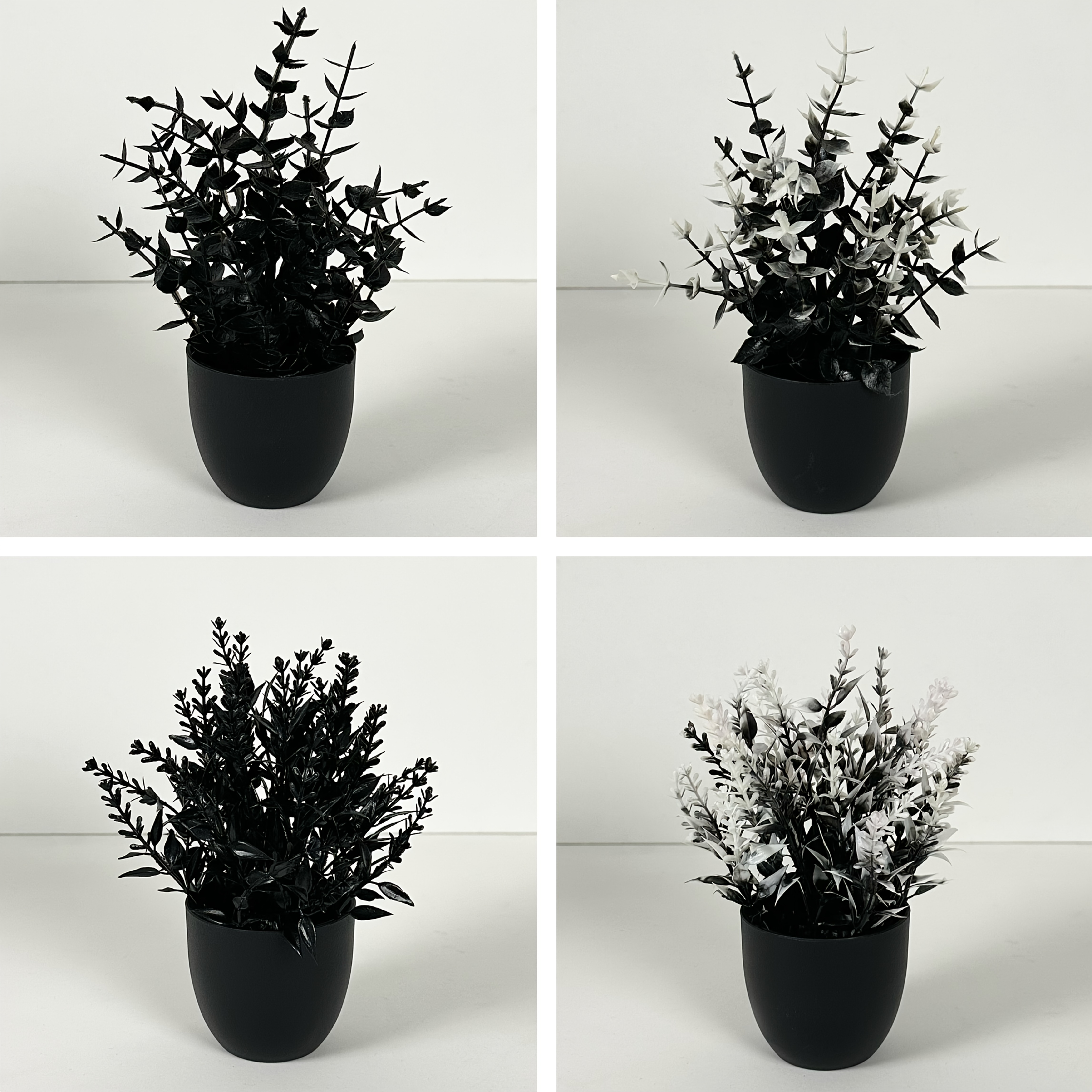 Image of 4pcs Set Of Black Mini Artificial Bonsai Eucalyptus Plants, Plastic Faux Plants, Complete Halloween Home Decor With Wheat Spike Eucalyptus, Perfect For Christmas Office Desktop Ornaments And Halloween