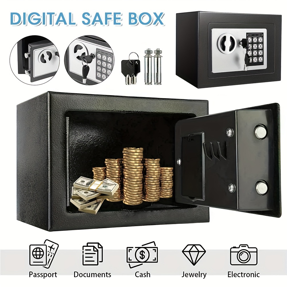 

Fireproof Small Safe Box Digital Electronic Box With Keys, For Home Black, For Cash Jewelry