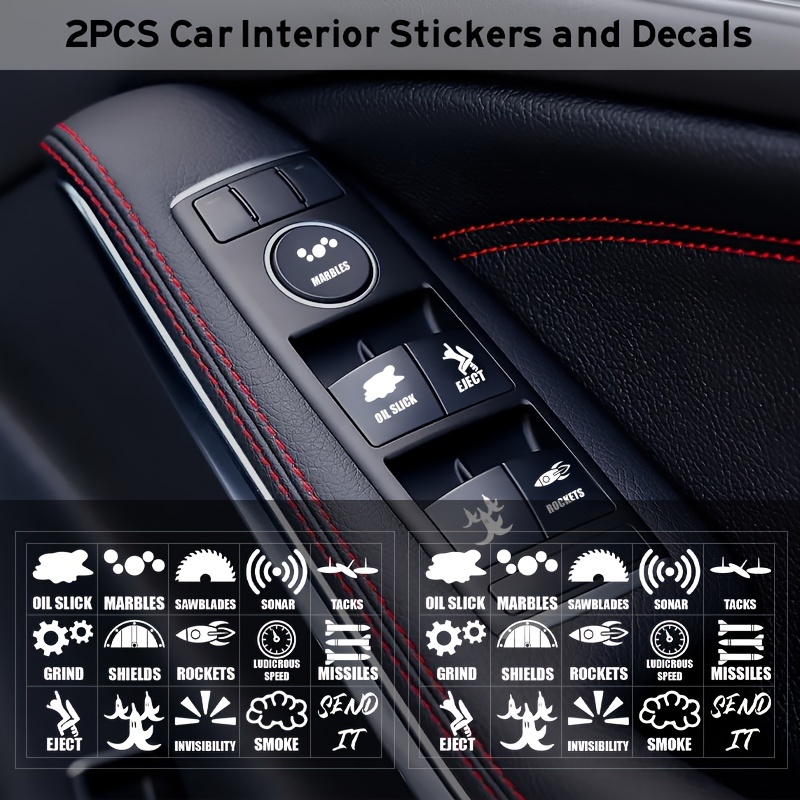 

2-piece Fun Geometric Vinyl Car Stickers - Matte Finish, Self-adhesive Decals For Dashboard & Interior Buttons