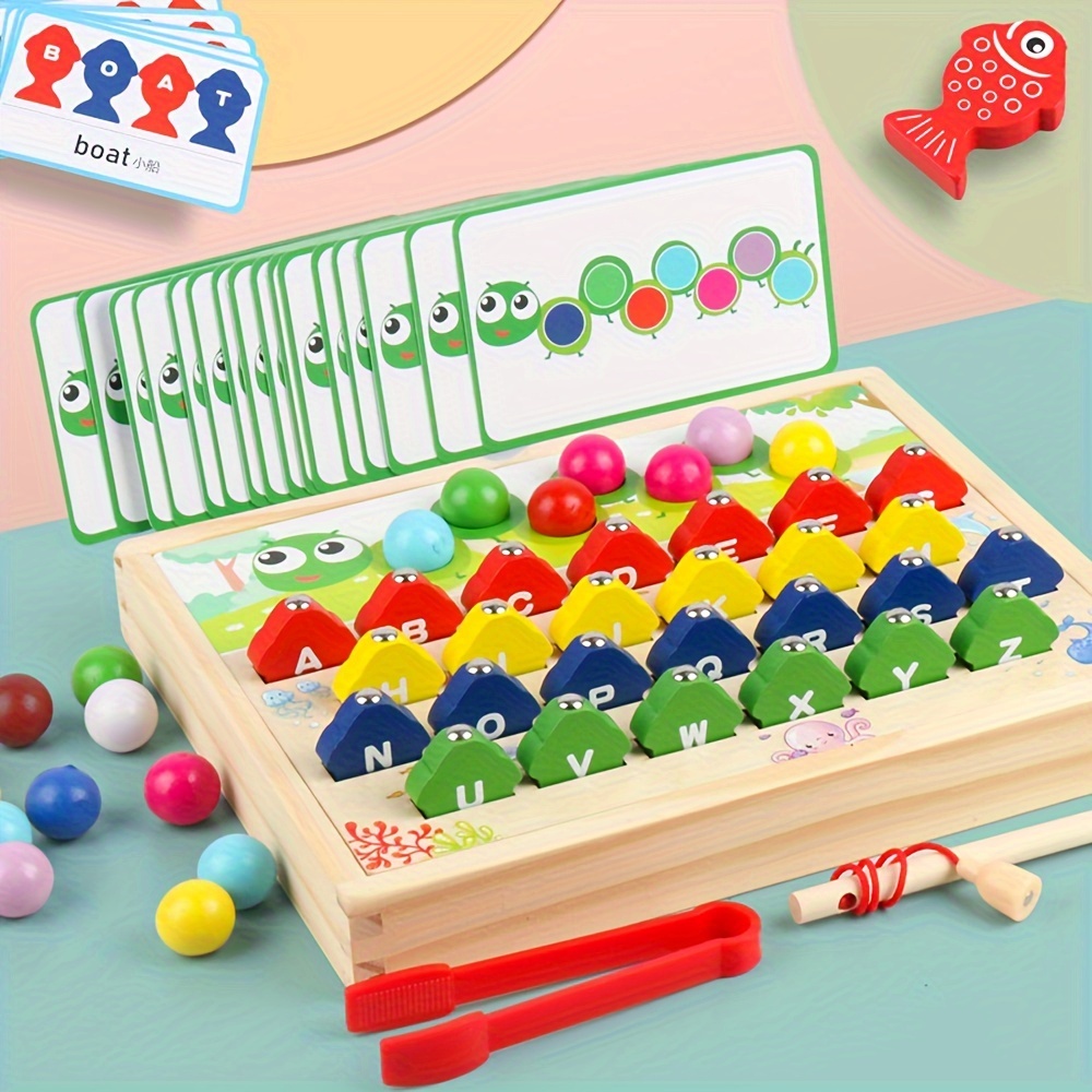 Wooden Magnetic Fishing Game Toy for Toddlers - Magnet ABC Alphabet Fish  Catching Counting Preschool Board Games for 2 3 4 Year Old Girl Boy  Birthday Learning Educational Math Toys with Poles 