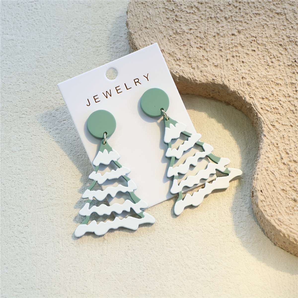 TEMU 1 Pair Women's Mint Layered Christmas Tree Dangle Earrings - Layered Acrylic/terminal-hanging , Elegant & Cute Holiday Party, Wear, -free Lightweight Earrings For Daily Or Festive Occasions