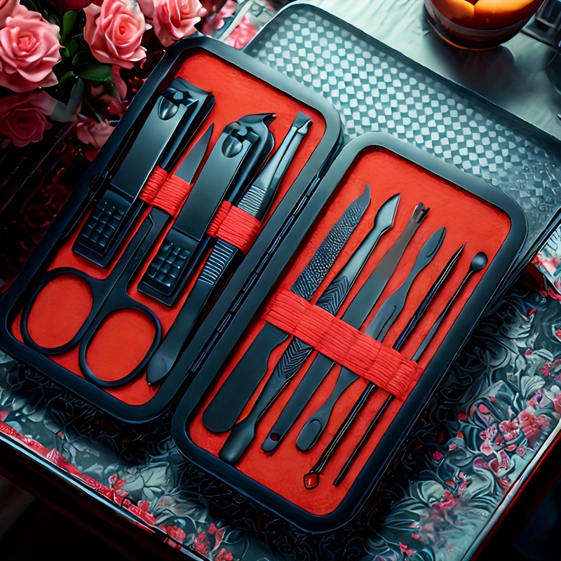 Deluxe Manicure& Pedicure Set- Stainless Steel Nail Clippers, Scissors, File, And Grooming Tools In Stylish Black& - Professional Quality Kit For Perfect Fingernails& Toenails, Full Set, Sturdy