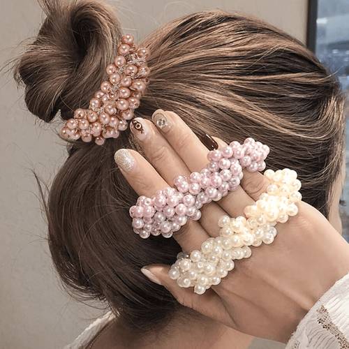 3pcs full string imitation pearl hair ties dual use bracelet and hair tie fresh and imitation pearl hair accessories suitable for home parties wear and holiday gifts