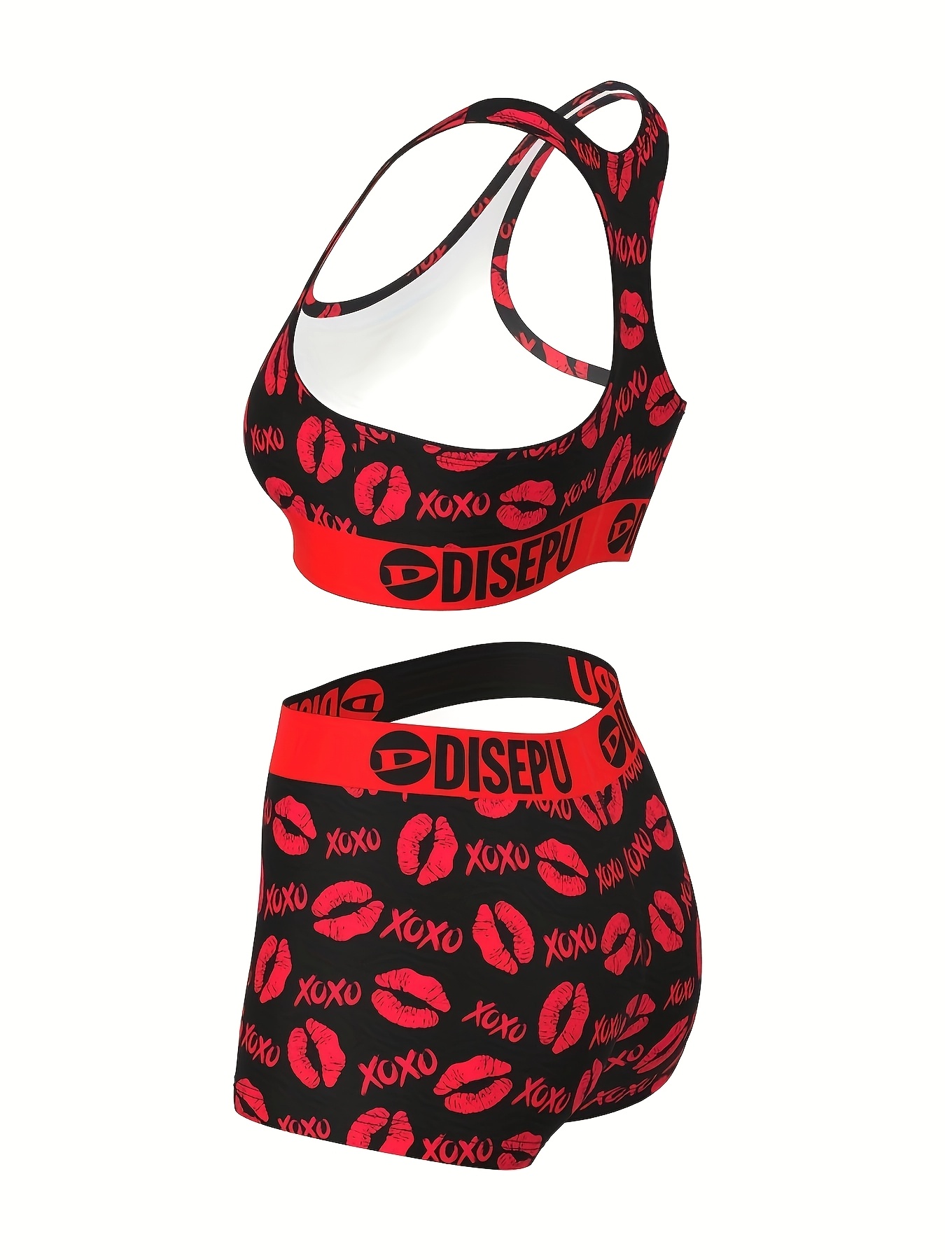 womens red print sports bra shorts set 2pcs Temu