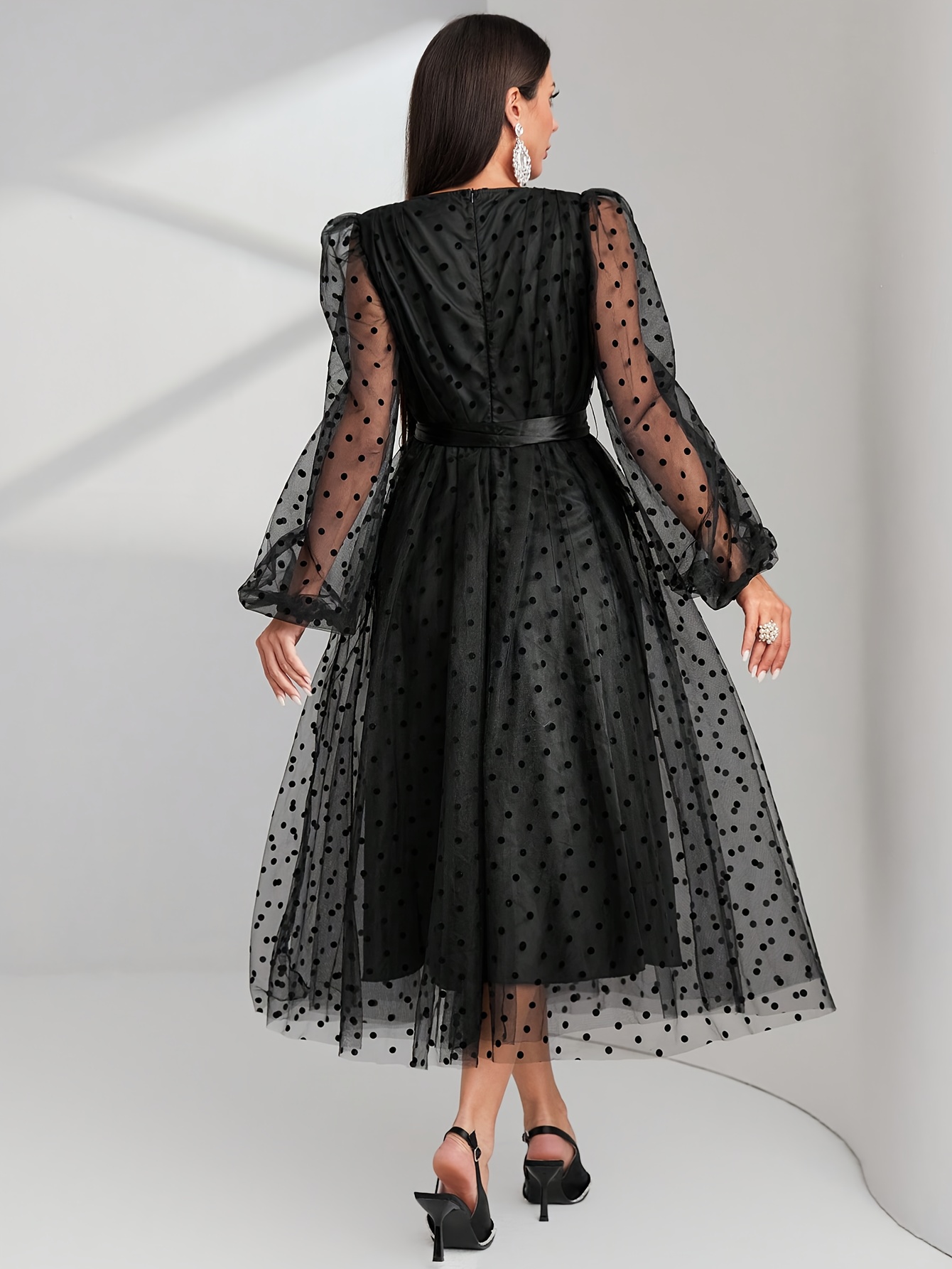 womens elegant french inspired black polka dot sheer v neck Temu