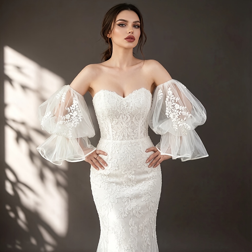 knee length dresses for ladies Charming Mermaid Lace Backless Long Sleeves Sweetheart Wedding Dresses –  Dairy Bridal main image 1