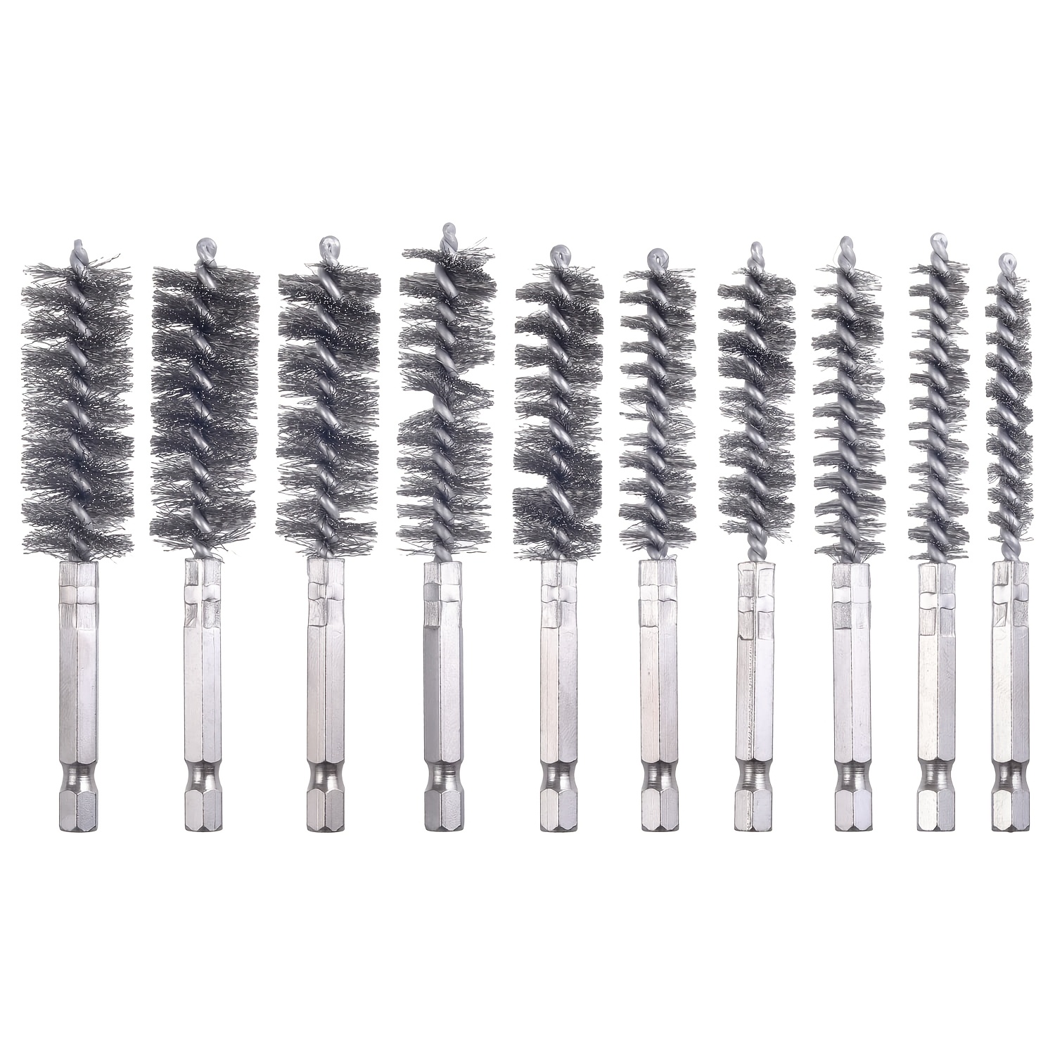 10 Pack Bore Brush Set, Wire Cleaning Brush For Rust Removal, Pipe Cleaning, Engine Maintenance And Polishing, Abrasive Wire Bore Brush With 1/4" Hex Shank For Engine, Pipe, Metal, Automotive