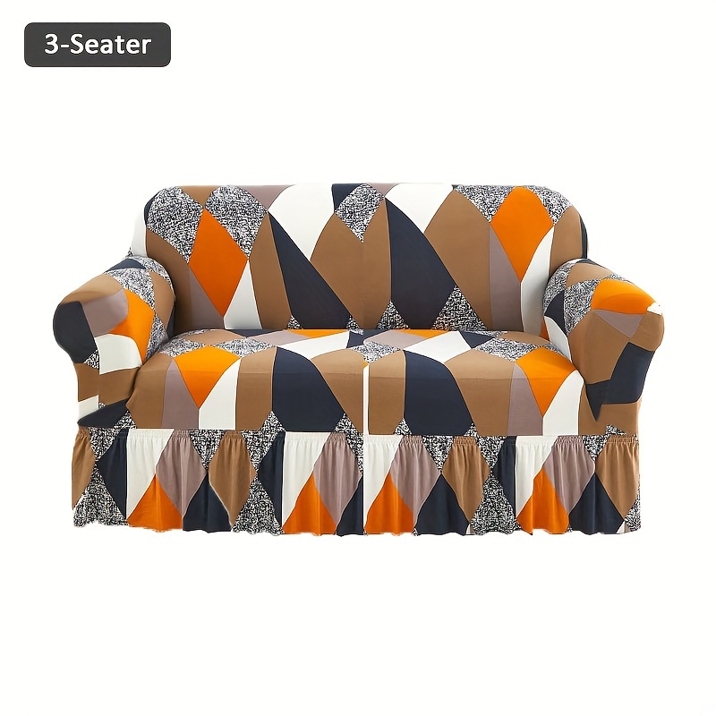 TEMU 1pc Printed Skirt Elastic Sofa Cover Fiber Fabric Full Cover Protective Cover Universal Printed Sofa Cover Lazy 1pc Fabric Sofa Cover Living Room Sofa Protective Cover