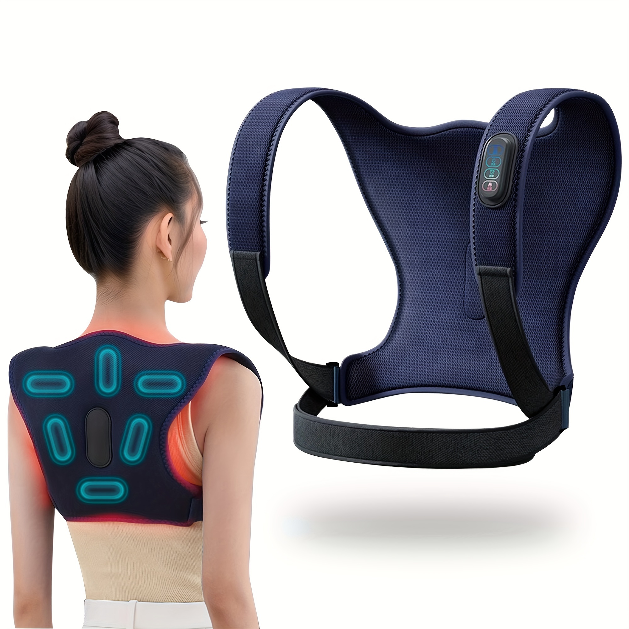 

Portable Back And Shoulder Massager With Heat, Cordless Posture Corrector Brace, Adjustable Upper Back Straightener, For Home & Office Use, Gifts For Women Men Family