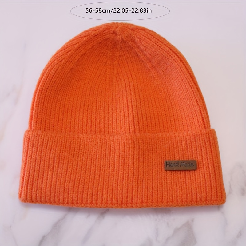 TEMU 1pc 1x1 Long Coffee Label Autumn And Winter Outdoor Hat Warm Solid Color Casual Hat Suitable For Men And Women
