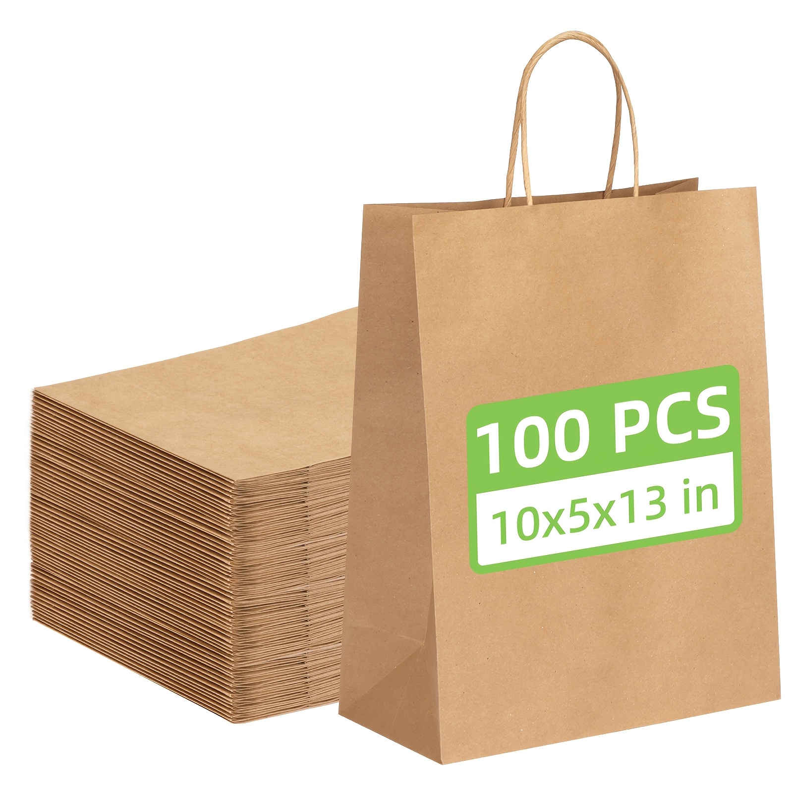 TEMU Tomnk 100pcs Halloween Paper Gift Bags, 112g Weight Party Handheld Gift Pack, 10x5x13 Inches Brown Paper Bags With Handles, For Shopping, Daily