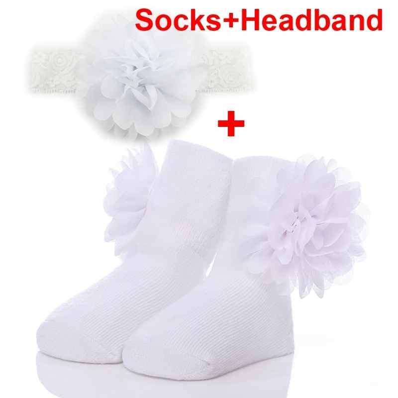 1 set van 0-12 maanden zachte, ademende en elastische sokken en hoofdbandjes voor baby's en peuters