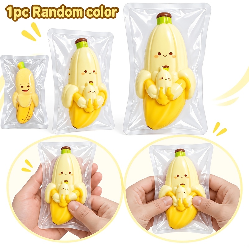 Image of Cute Banana Toy With Clear Packaging, Soft Squeezable Kawaii Fruit Toy, Fun Squeeze Toy For Kids, Party Favors, Birthday Gifts And Holiday Stocking Stuffers, 1pc Random Color