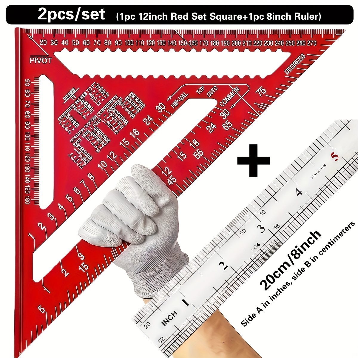 E-shop Ein Set aus zwei 30,5 cm (12-Zoll) Quadraten, robuste Metallwerkzeuge zum Messen und Markieren, ideal für Heimwerkerarbeiten und Holzbearbeitung